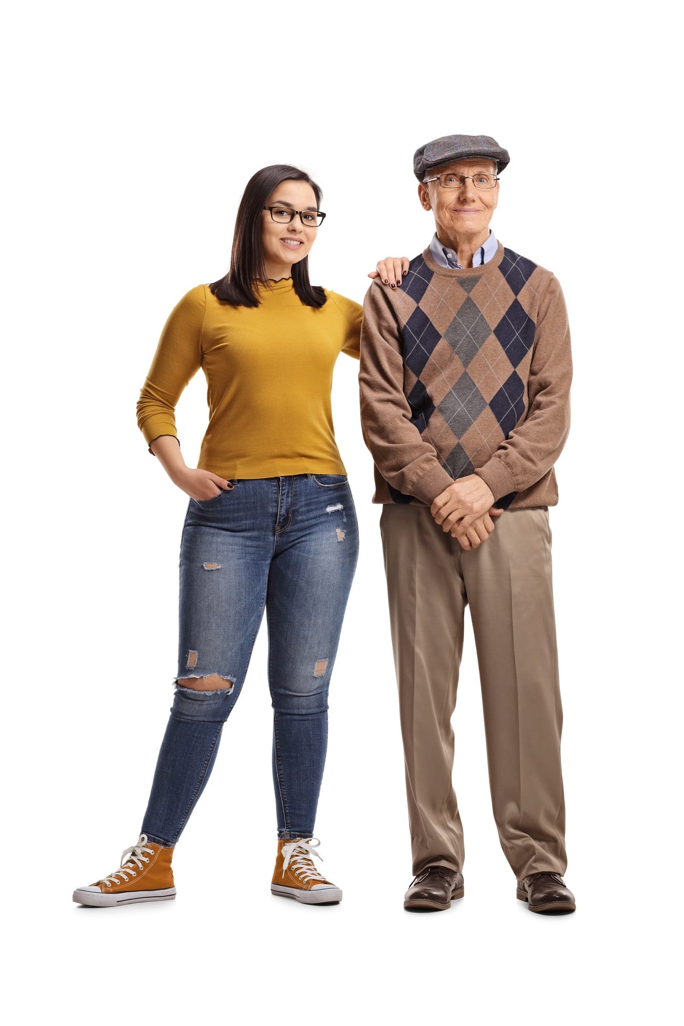 Teenage Granddaughter And Grandfather Posing