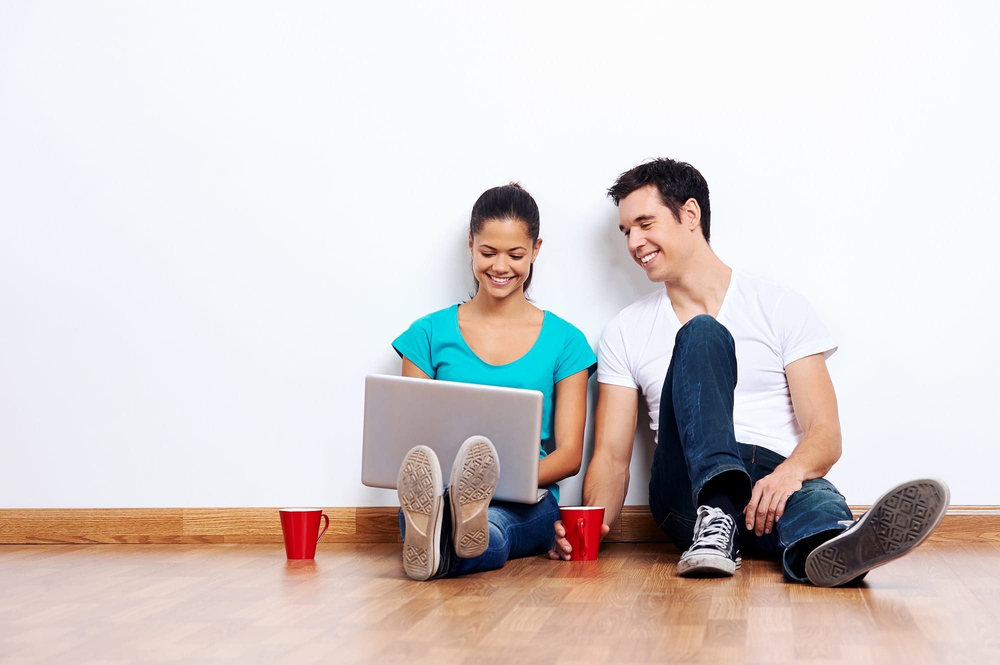 Couple Laptop Floor