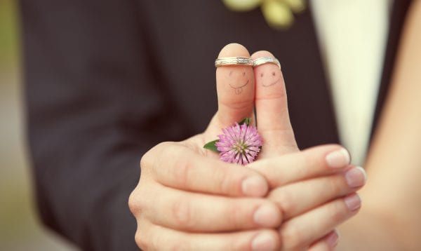 Wedding Rings On Her Fingers Painted With The Bride And Groom, F